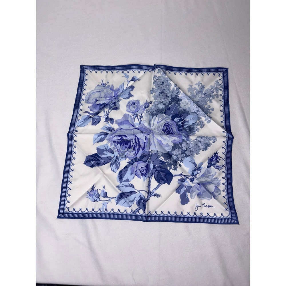 Jim Thompson Blue White Floral‎ Silk Napkin Square 17x17